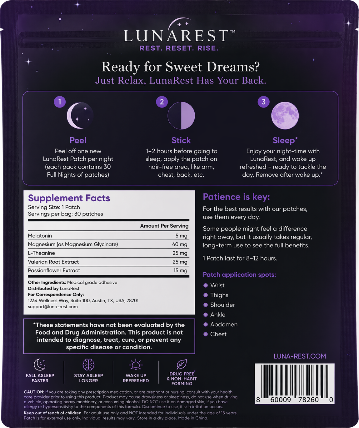 LunaRest Sleep Patches Extra Strength with Melatonin | 28 Patches