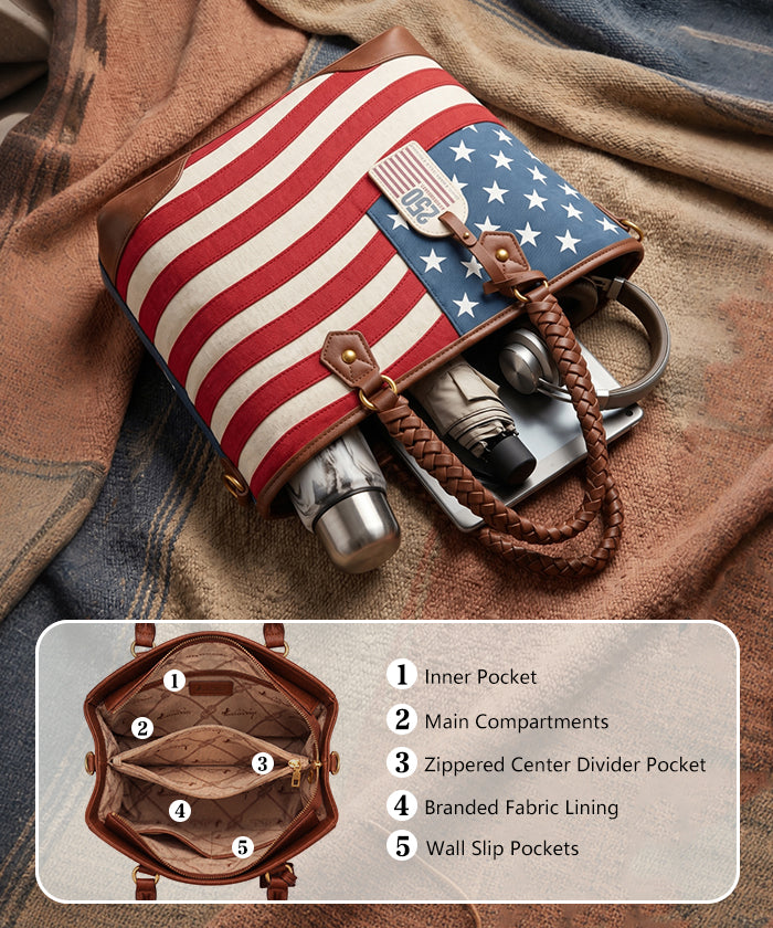 Montana West Vintage American Flag Tote Bag