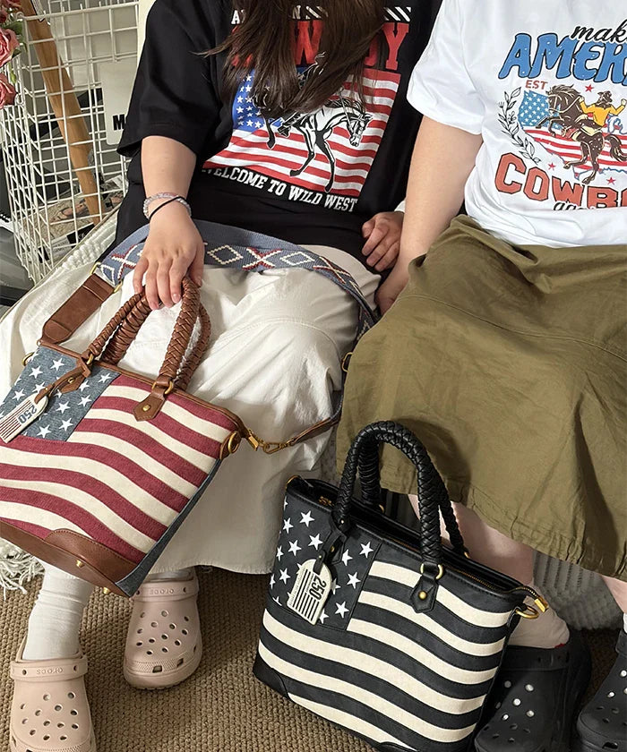 Montana West Vintage American Flag Tote Bag