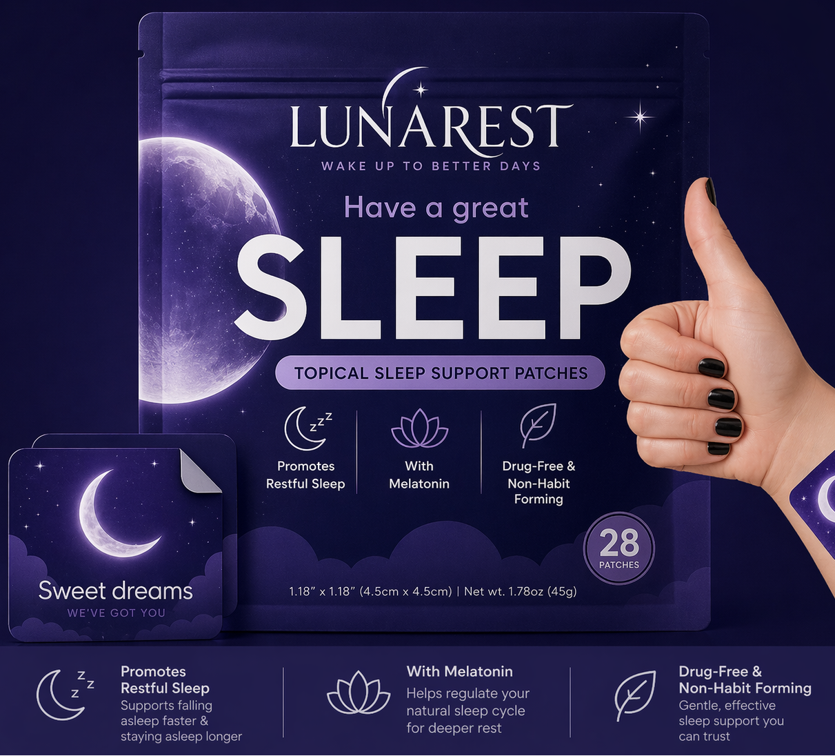 LunaRest Sleep Patches Extra Strength with Melatonin | 28 Patches
